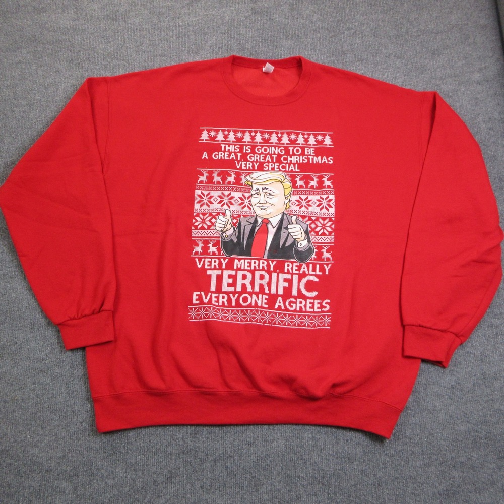 Trump Christmas Sweatshirt Mens 2XL Red Ugly Holiday Graphic Pullover